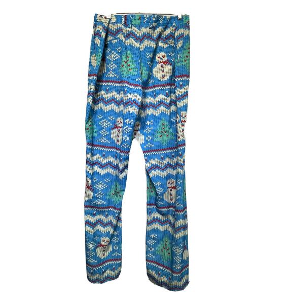 Shinesty Mens Blue White Snowman Christmas Tree Printed Dress Pants Size 42/36 - Picture 4 of 5